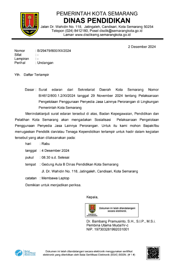 Undangan Sosialisasi Pelaksanaan Pengelolaan Penggunaan Penyedia Jasa Lainnya Perorangan